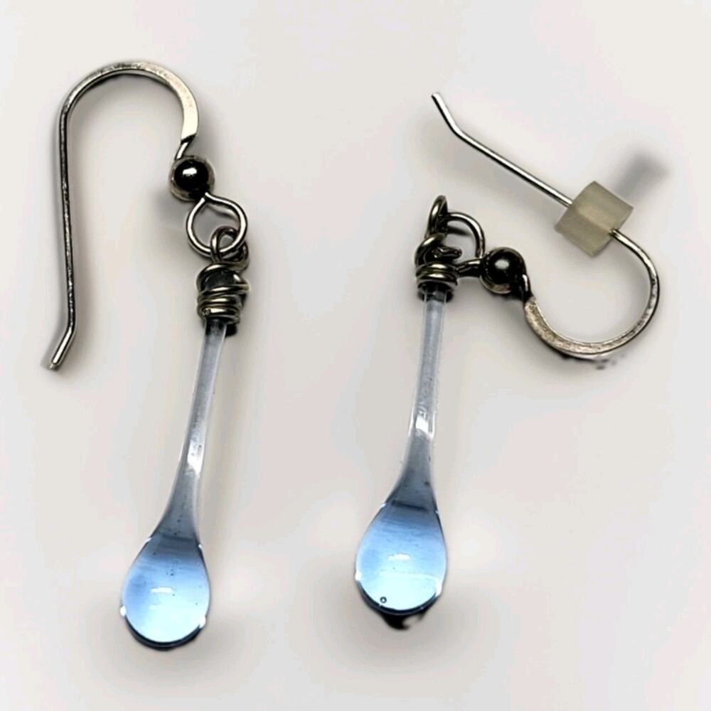 Handmade Cobalt Blue Glass Teardrop Vintage Dangle Hook Earrings
